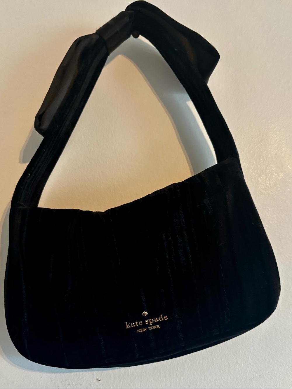 kate spade Black Velvet Shoulder Bag with Padded Strap